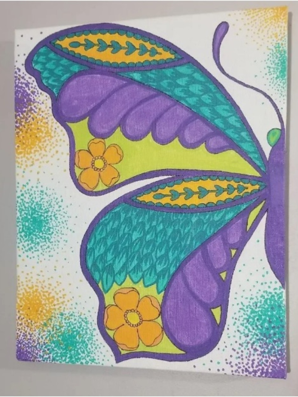 Vibrant Butterfly Canvas Art in Purple, Teal & Yellow